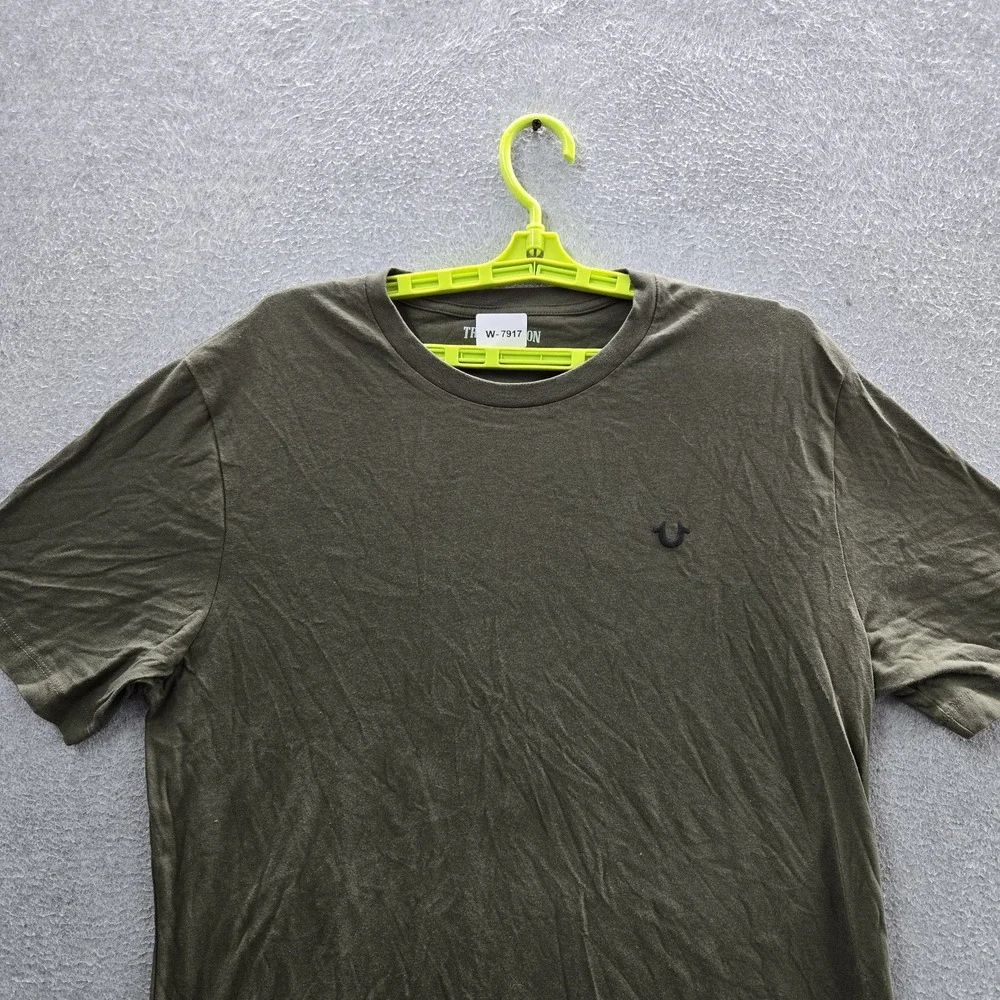 True Religion Men Shirt LARGE Olive Green Graphic Logo Short Sleeve